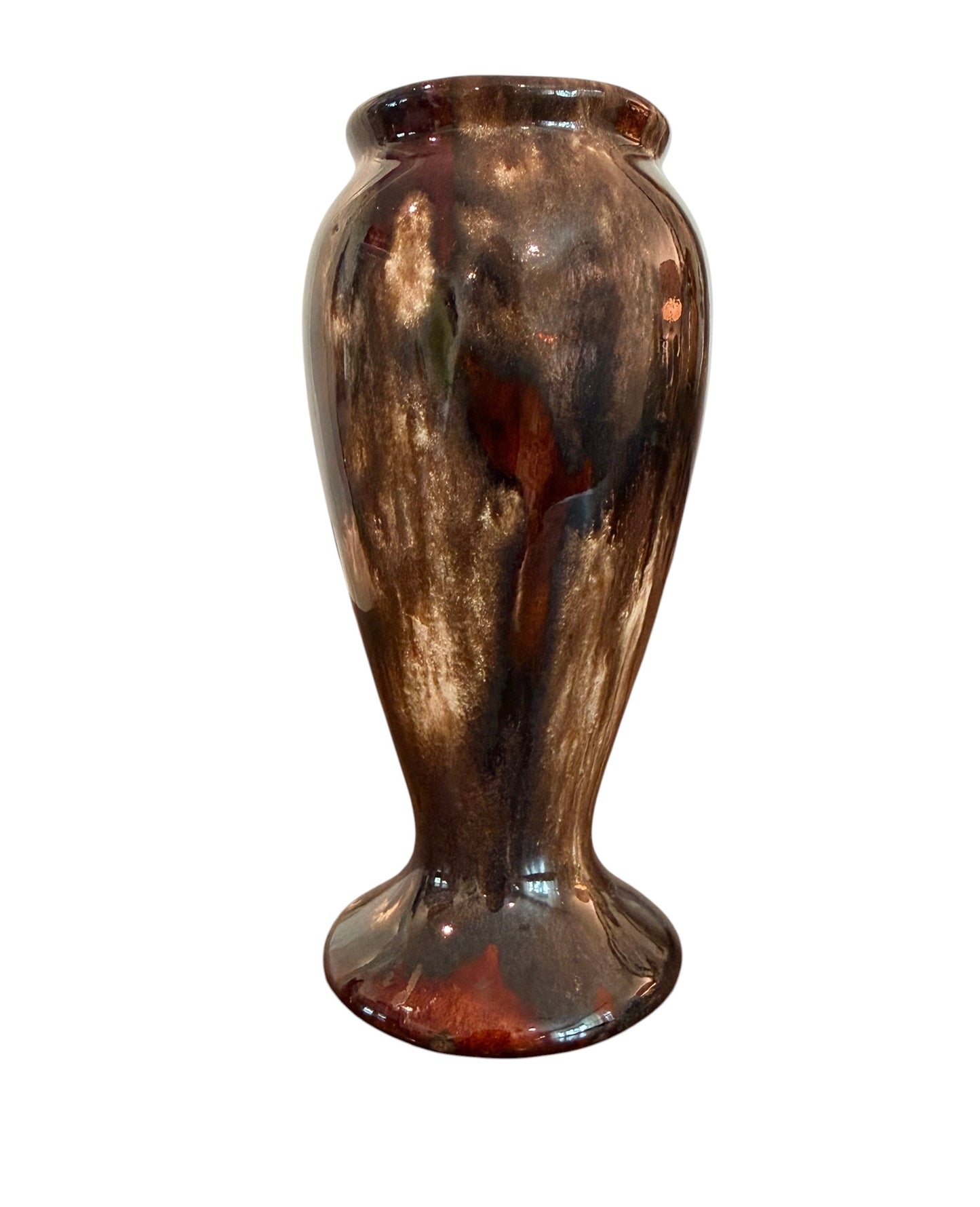 Brush McCoy Brown Onyx Vintage Vase #745 | 1930s Pottery | Mottled Drip Glaze Pedestal Vase