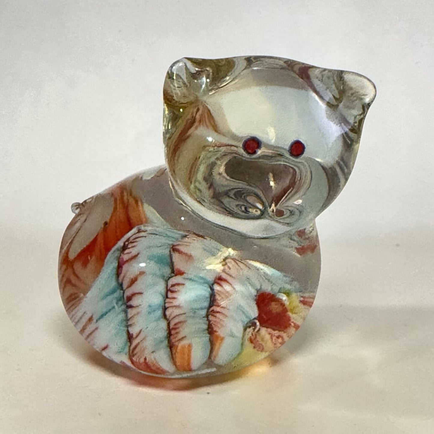 Clear Art Glass Cat Vintage Figurine | Hand-Blown Millefiori Miniature Sculpture | 2.5”