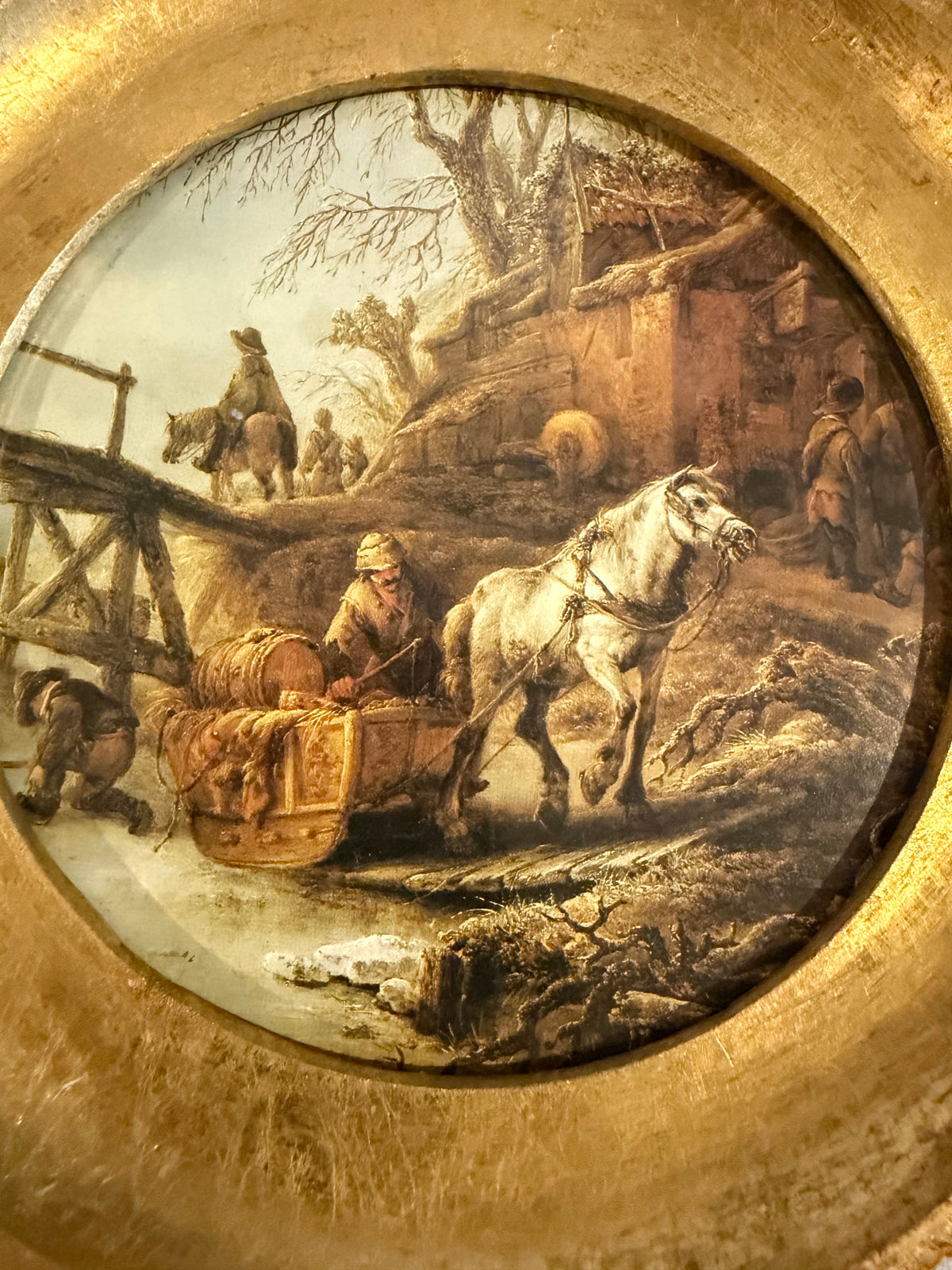 Gold Round Framed Dutch Landscape Art – Set of 2 | Flea & Frame Creations - 7”
