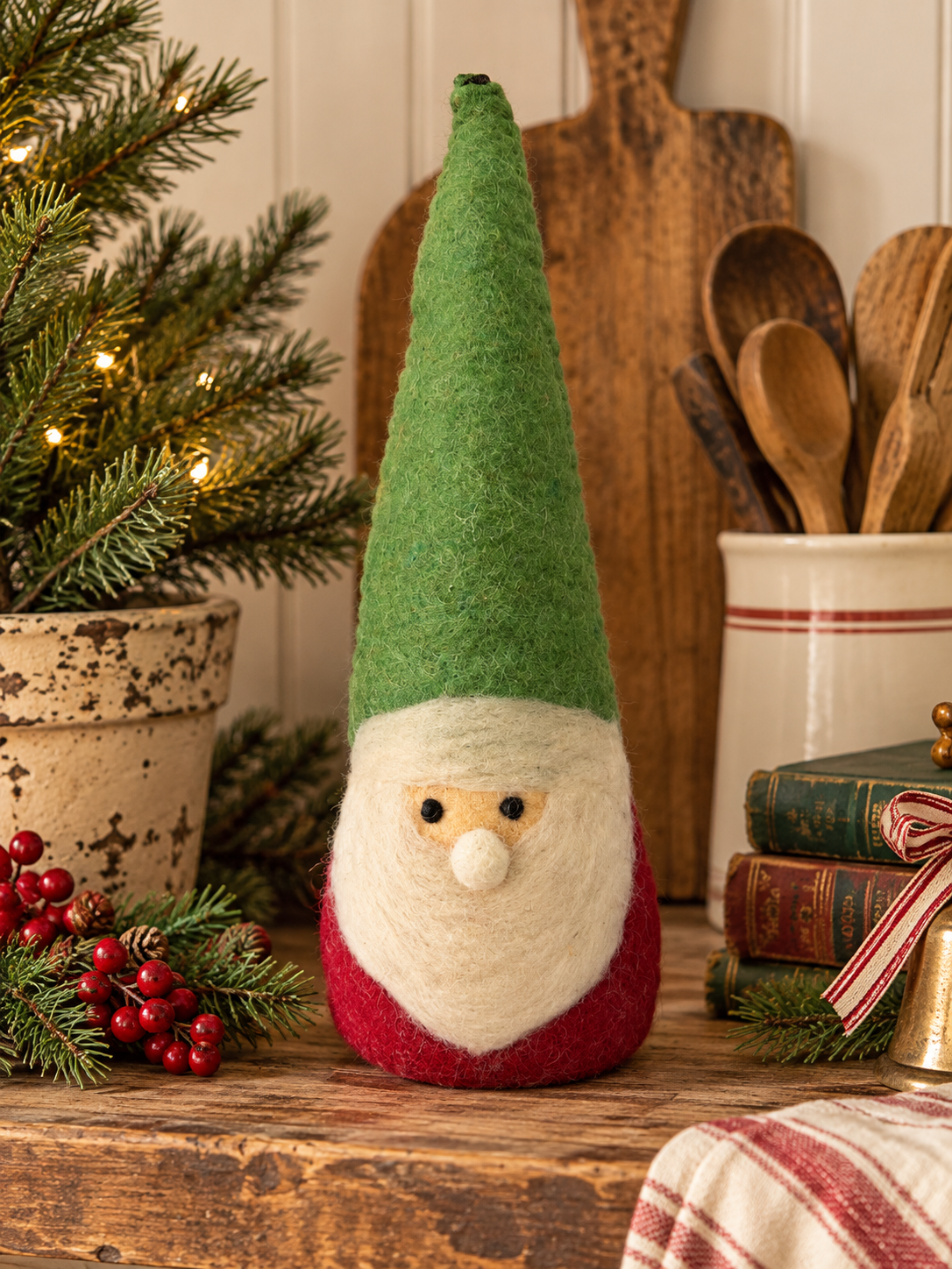 Farmhouse Felted Woodland Lucky Gnome – Anthropologie Style Christmas Décor – 11”