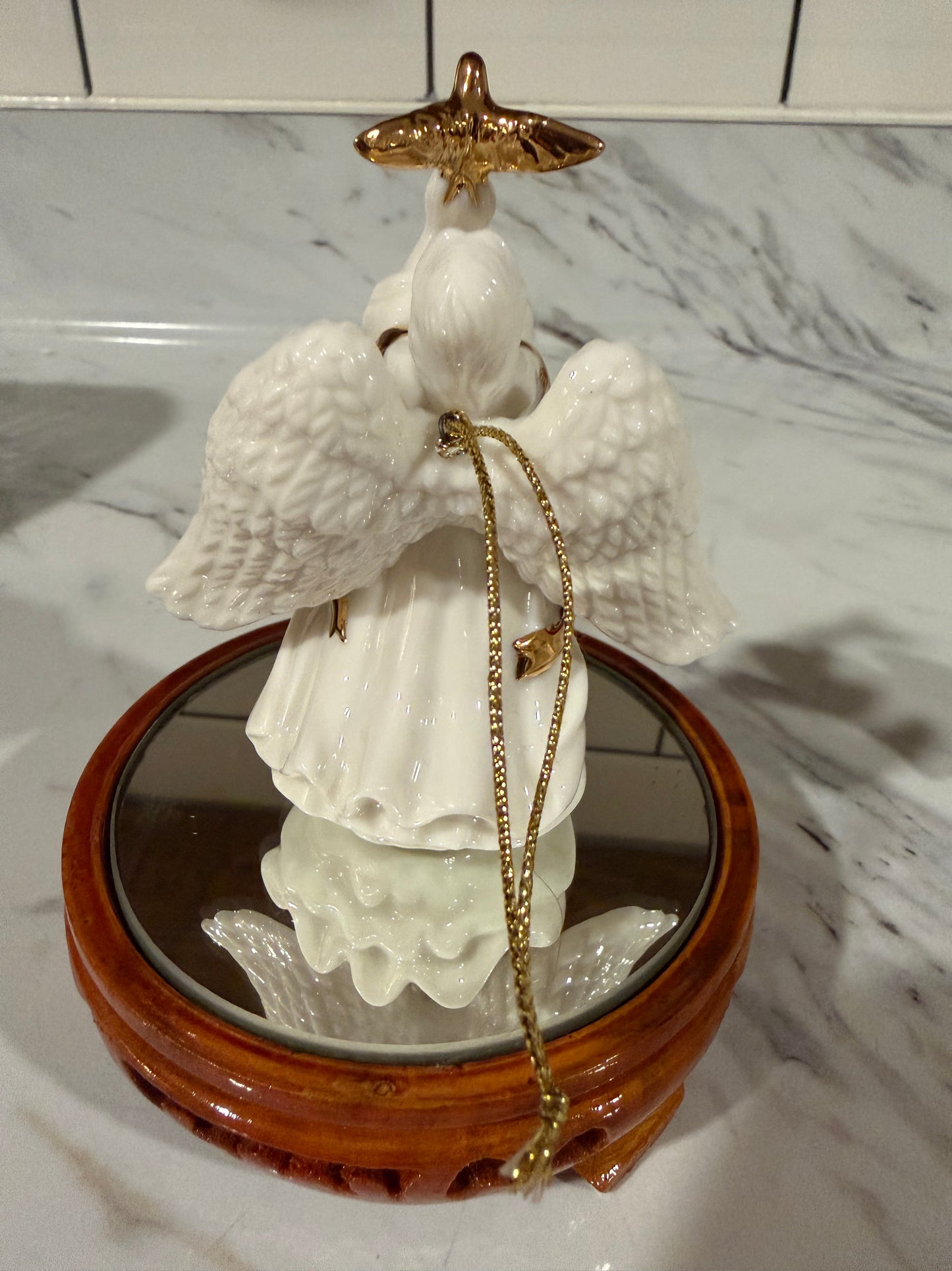 Vintage Angel Christmas Ornament – White Porcelain with Gold Trim & Dove