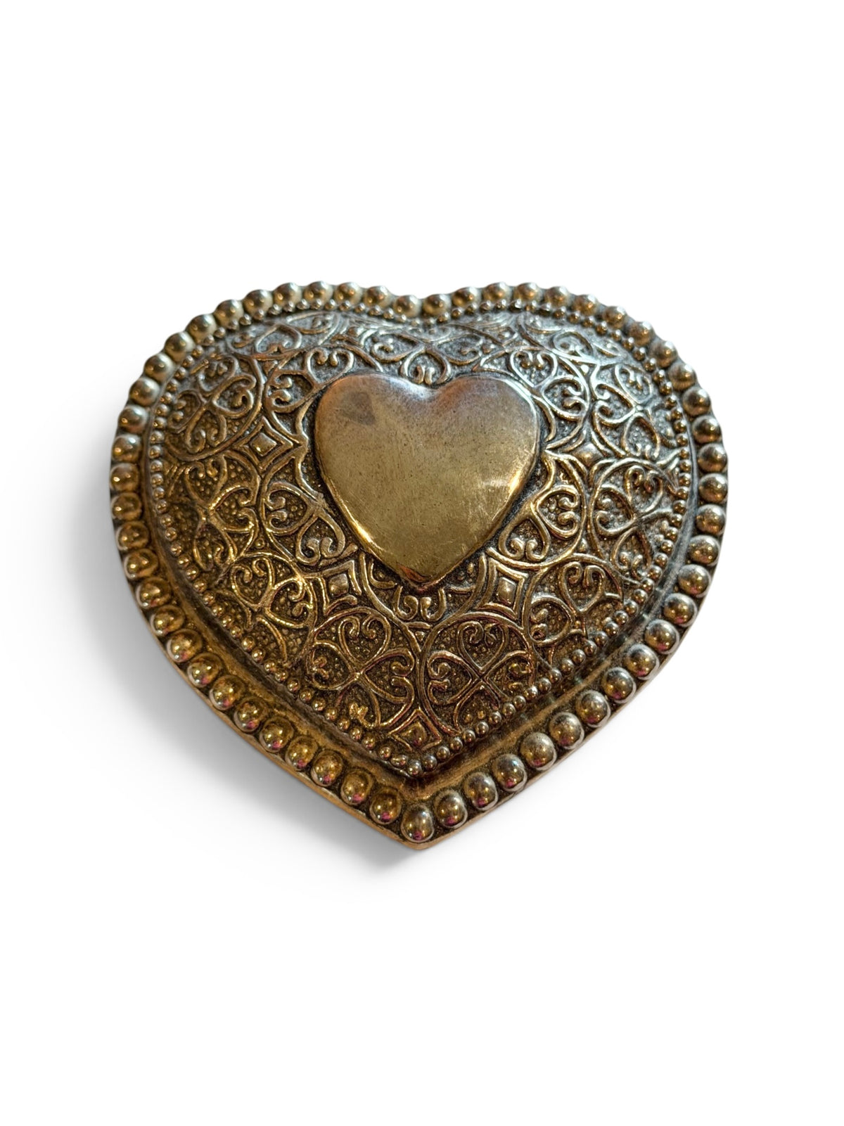 Silver-Plated Vintage Heart Trinket Box with Velvet Lining