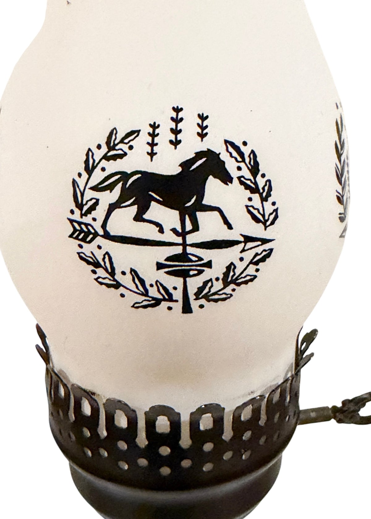 Currier & Ives Vintage Milk Glass Electric Lamp – Black & White Homestead Scene – 17”