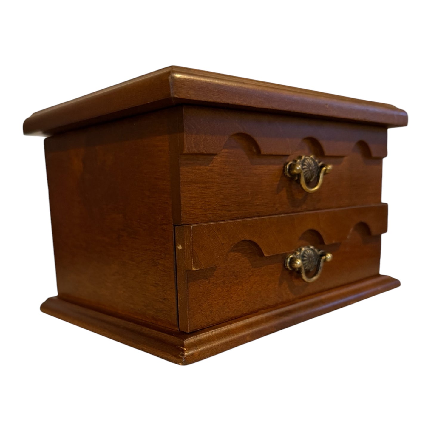 Wooden Vintage Jewelry Box with Mirror & Floral Tapestry Top
