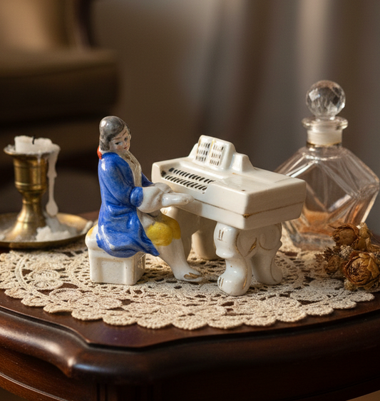Occupied Japan Miniature Porcelain Victorian Pianist Figurine Set (1945–1952)