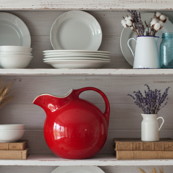 Vintage Hall’s Superior Quality Kitchenware Red Ball Jug Pitcher - 1950’s