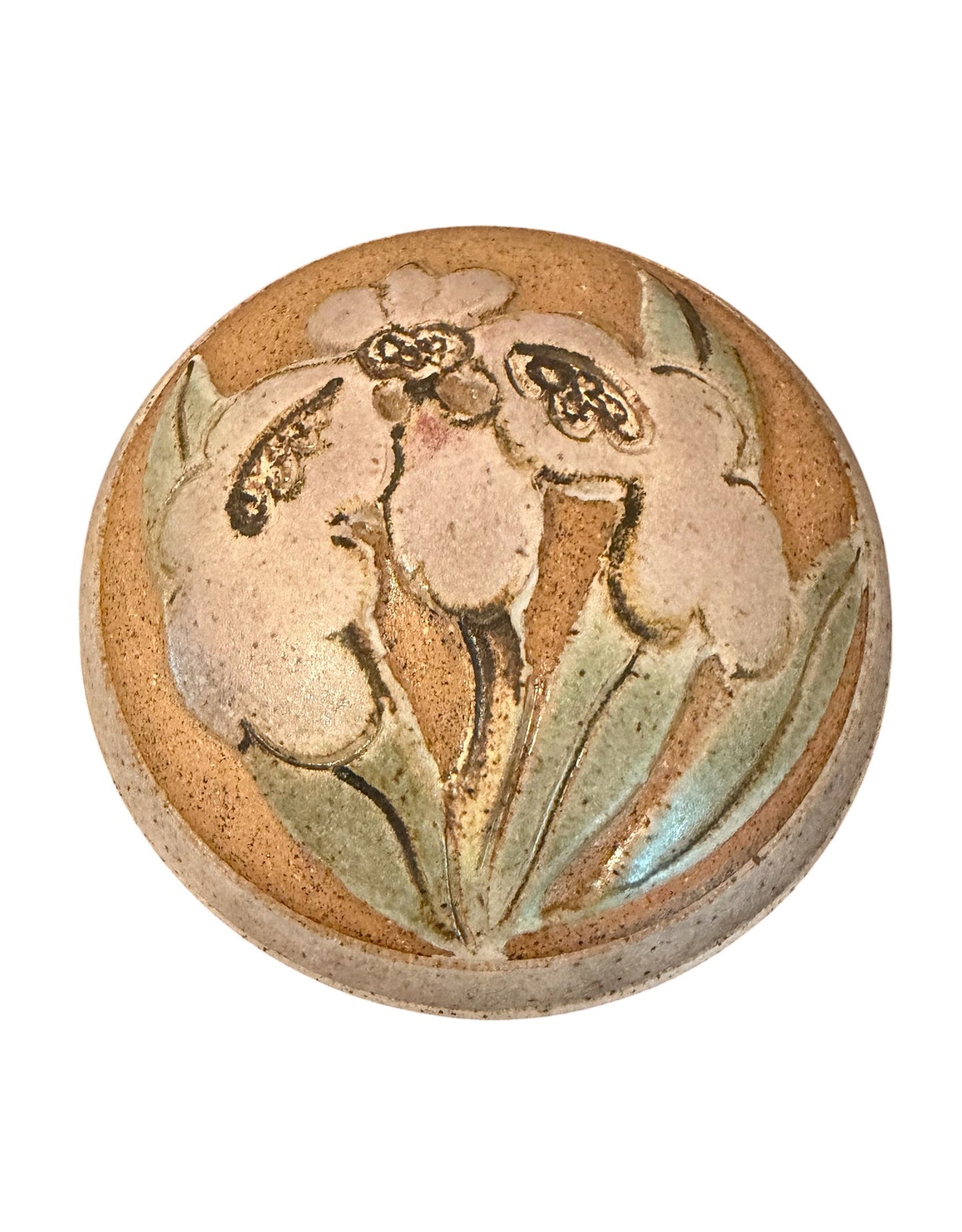 Handmade Studio Pottery Floral Lidded Ceramic Vessel – Ash Glaze Trinket Box