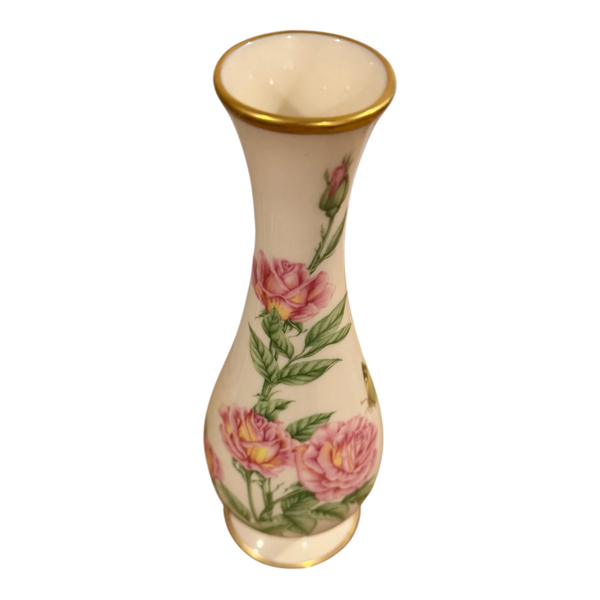 Vintage Lenox 1986 Cottagecore Bud Vase – Pink Roses & 24K Gold Trim