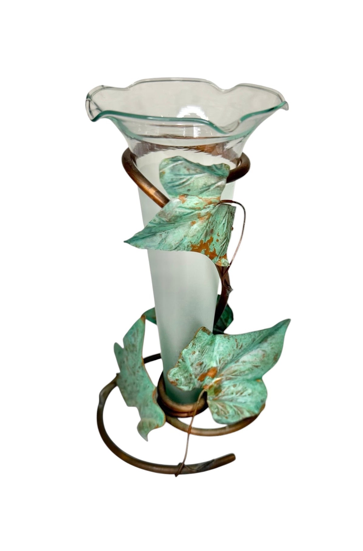 Bud Vase Vintage Glass with Copper Vine Wrap | Hollywood Regency Floral Accent