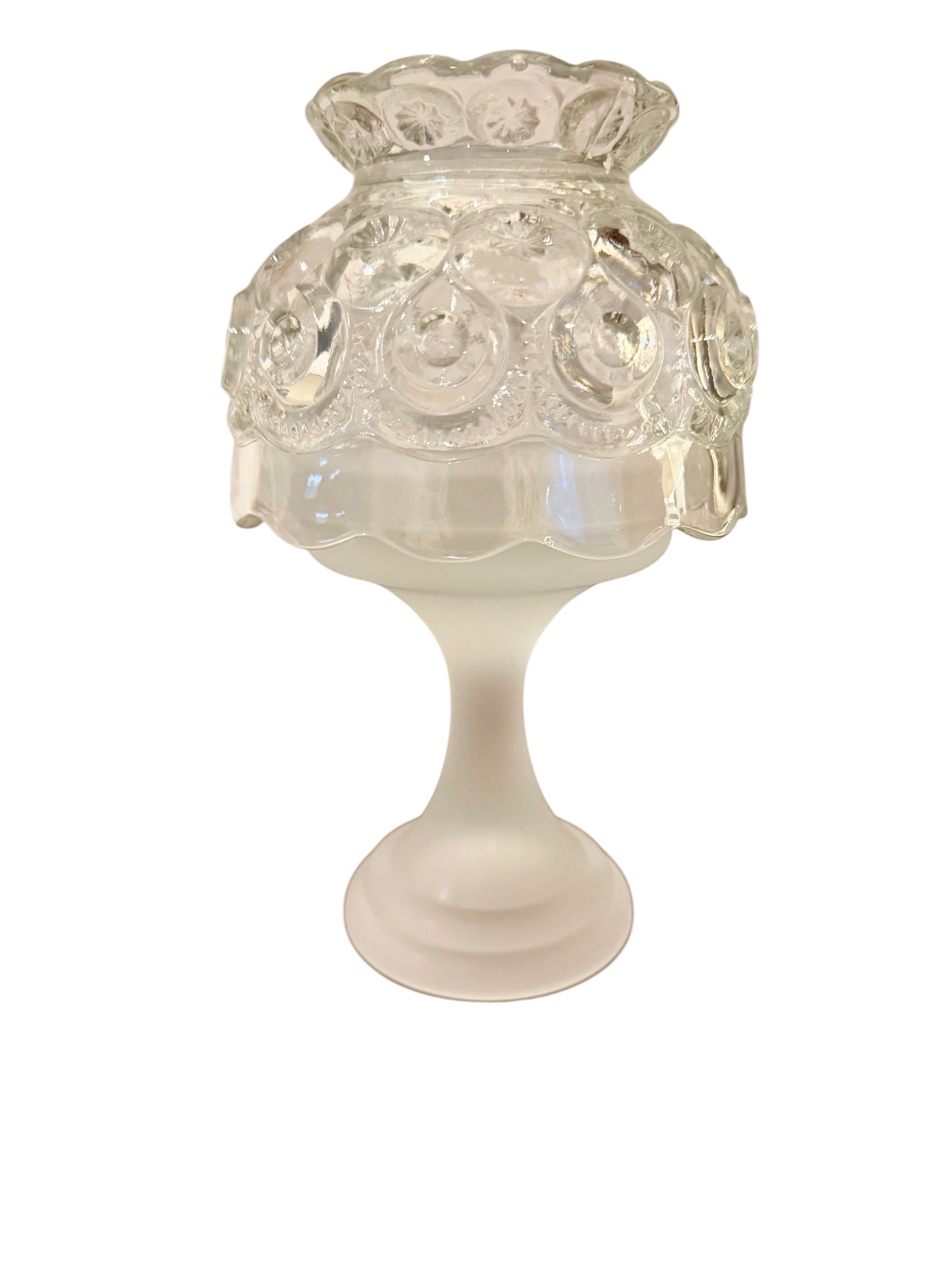 AVAILABLE - Vintage Moon & Stars Fairy Lamp – Clear Glass Dome with Frosted Base | L.E. Smith