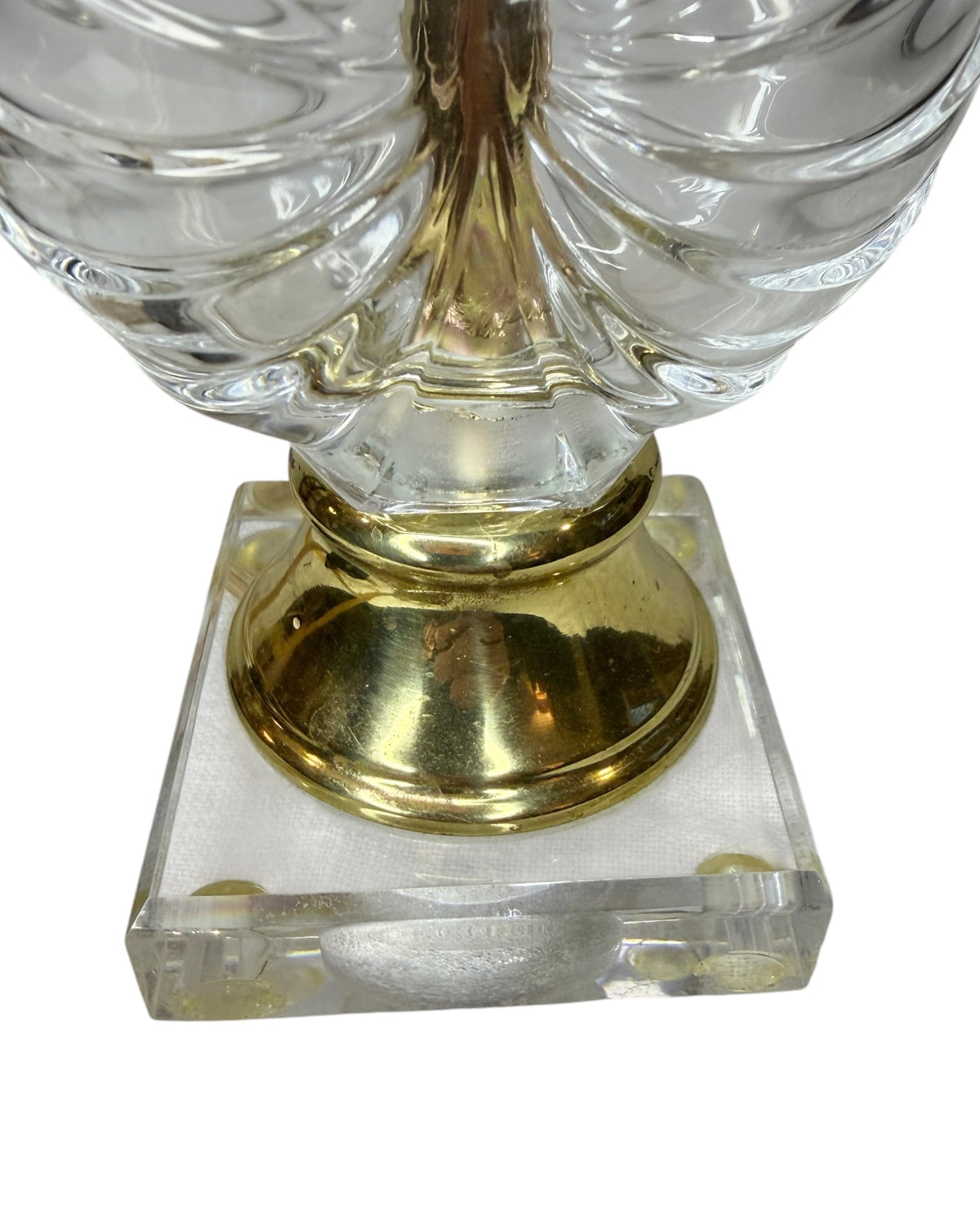 Vintage Miniature Pressed Glass & Brass Accent Table Lamp with Shade