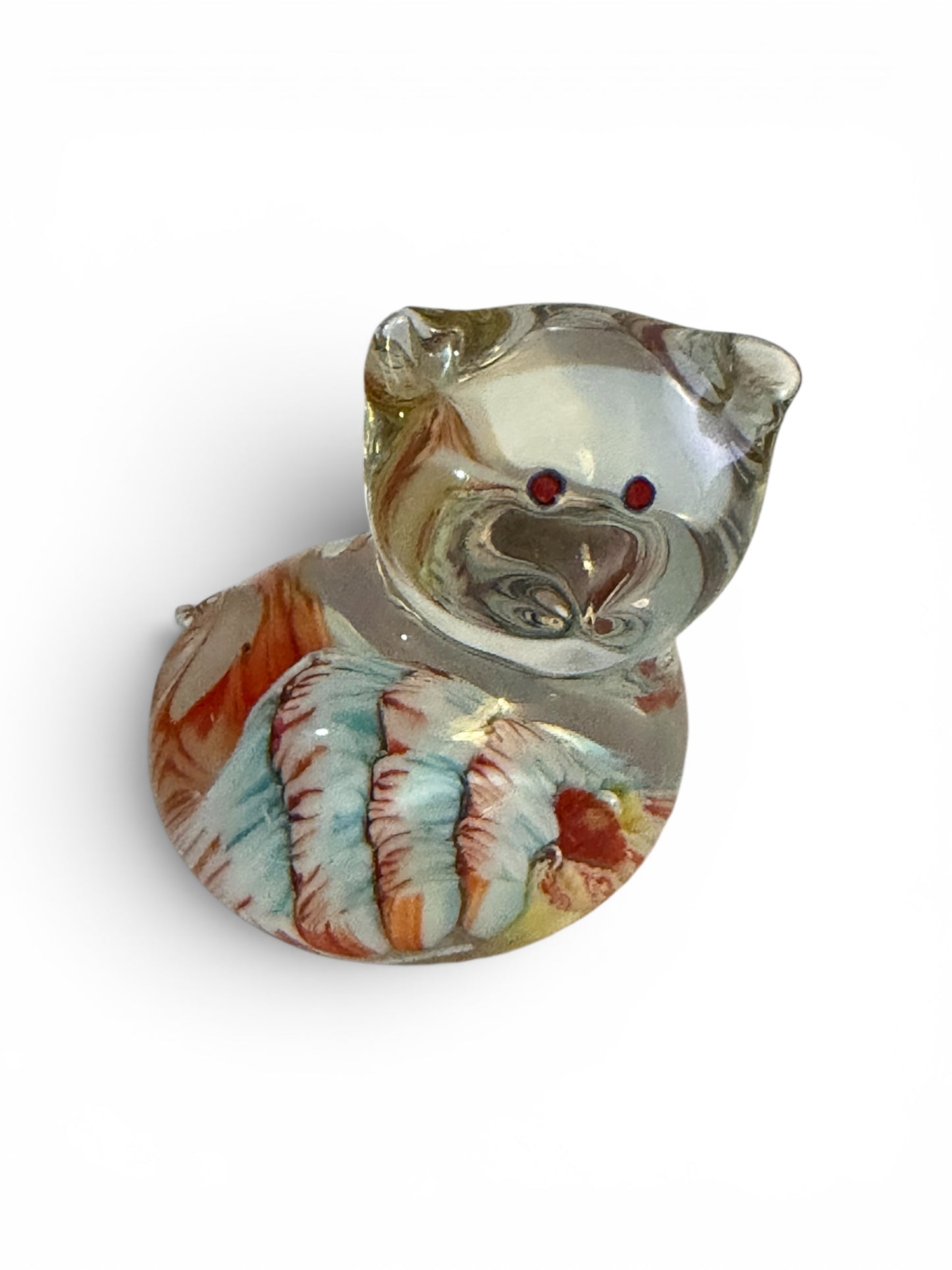 Clear Art Glass Cat Vintage Figurine | Hand-Blown Millefiori Miniature Sculpture | 2.5”