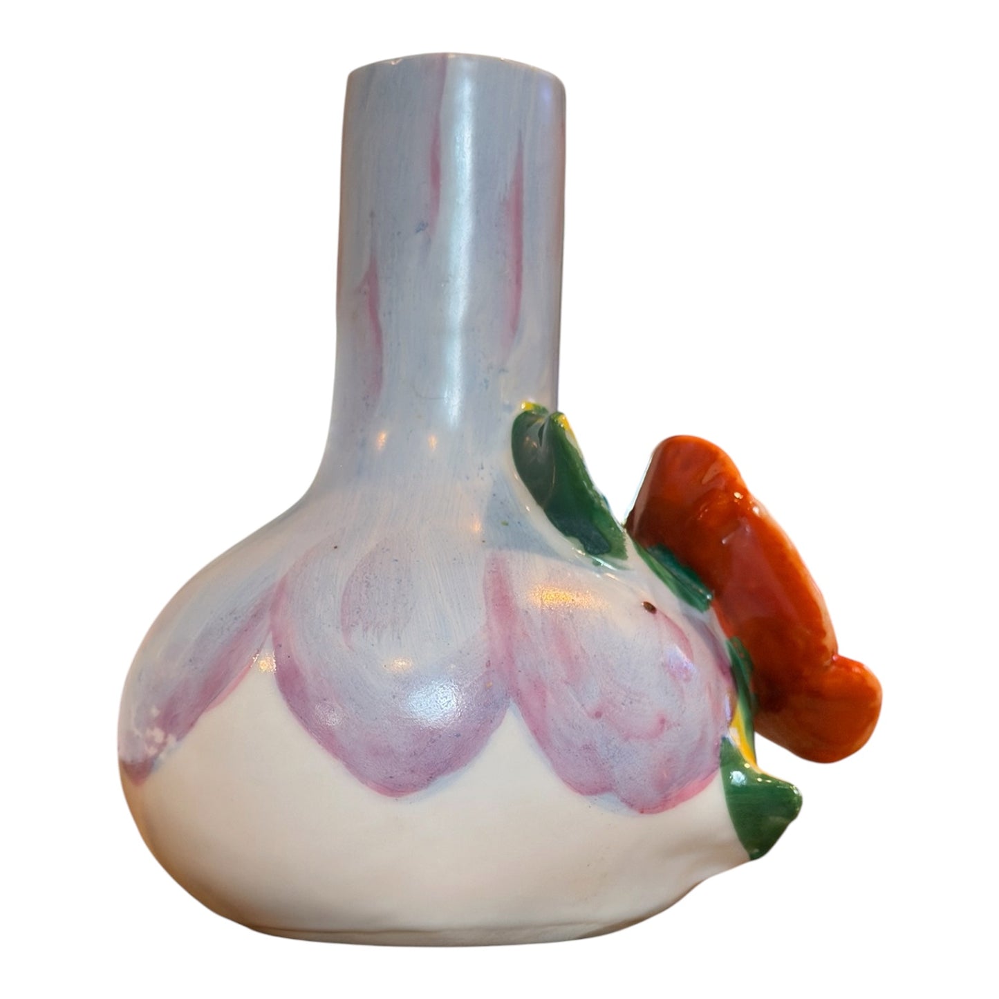 Occupied Japan Ceramic Bud Vase with Applied Porcelain Rose | Hand-Painted Floral Vase | 4.5”