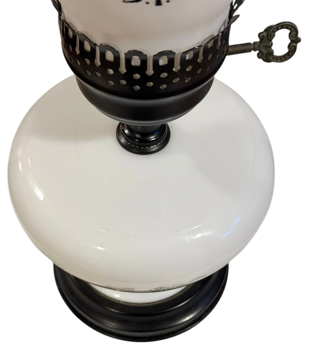 Currier & Ives Vintage Milk Glass Electric Lamp – Black & White Homestead Scene – 17”