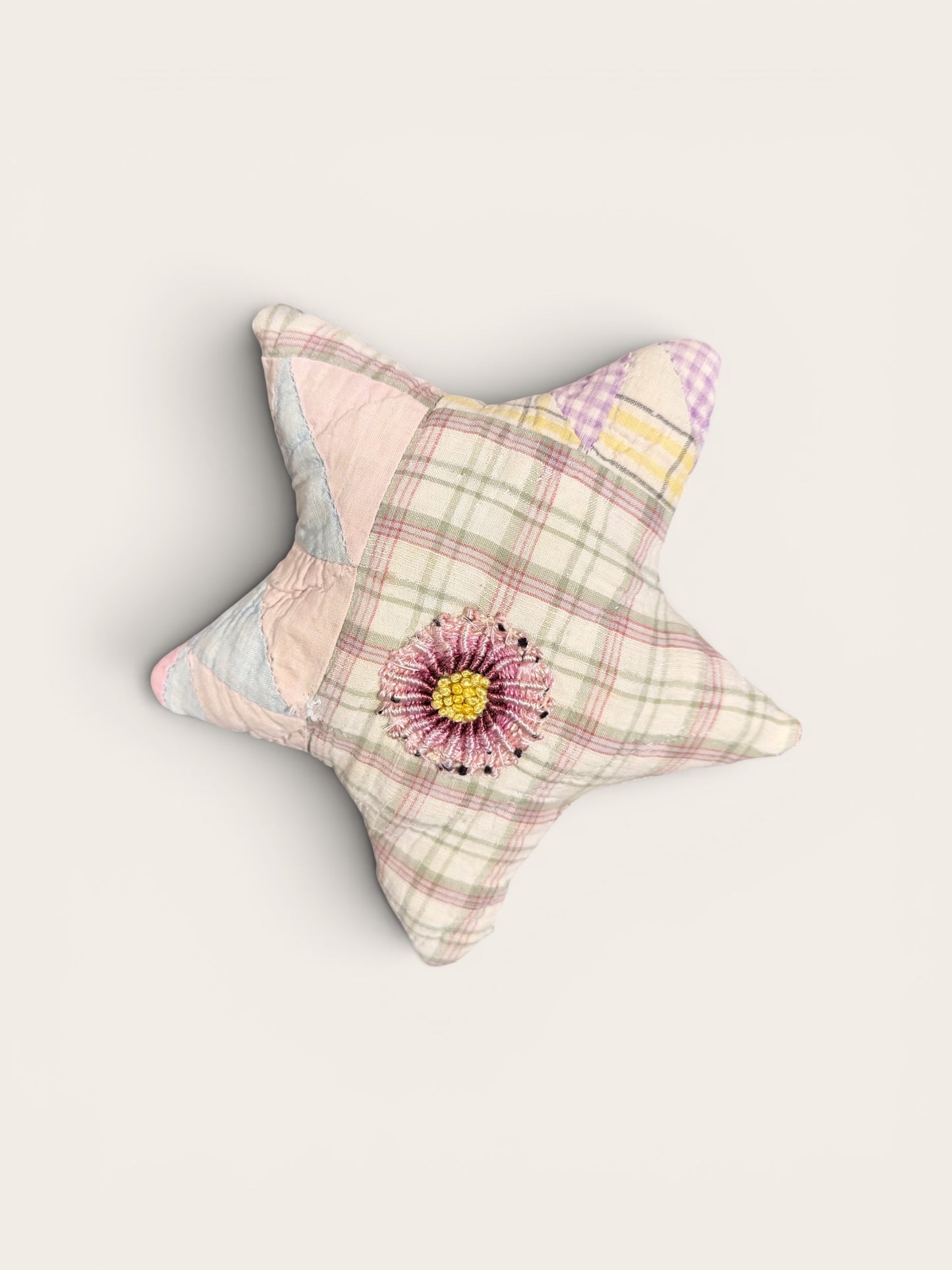 Small Handmade Vintage Cutter Quilt Star Pillow | Repurposed Textile Art | Cottage Farmhouse Decor | 9”