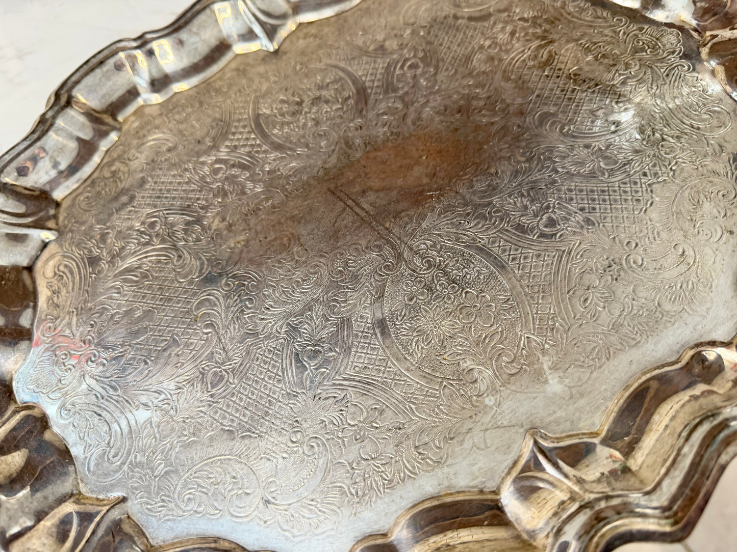 Vintage Leonard Silver Footed Tray | EP Silver-Plated | Pie Crust Trim