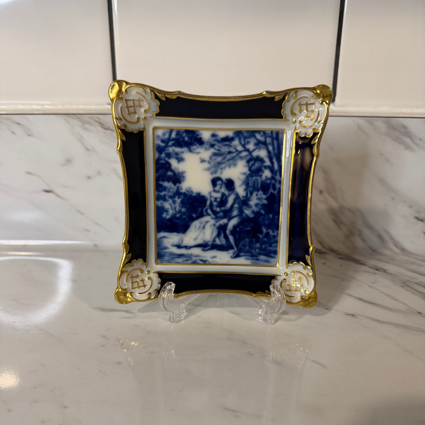 Vintage Johann Haviland Bavaria Cobalt Blue & Gold Porcelain Trinket Dish — German Collectible