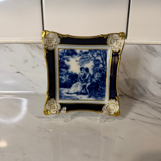 Vintage Johann Haviland Bavaria Cobalt Blue & Gold Porcelain Trinket Dish — German Collectible