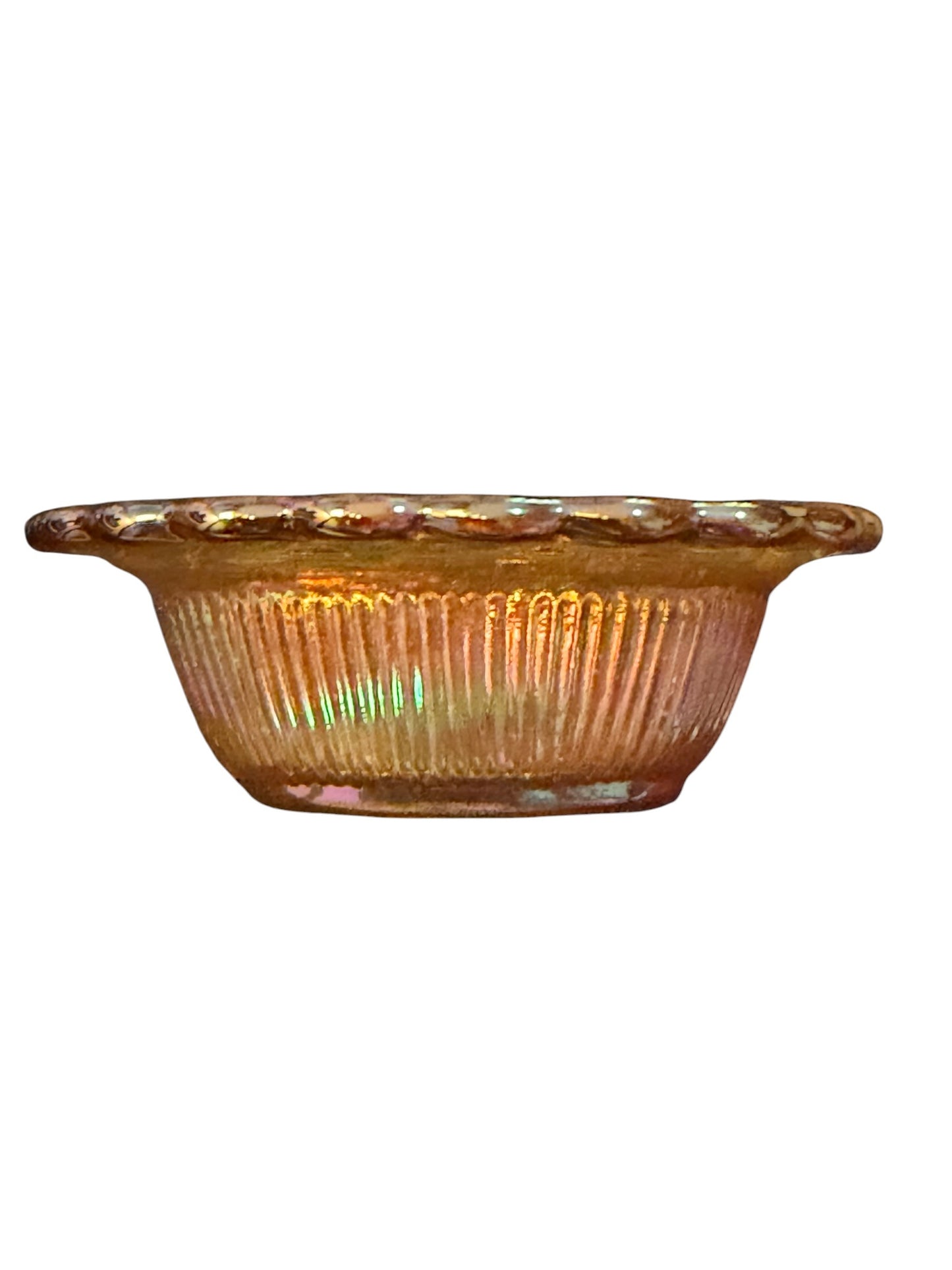 Mosser Glass Marigold Carnival Glass Mini Cat on Basket Covered Salt Cellar | Trinket Box