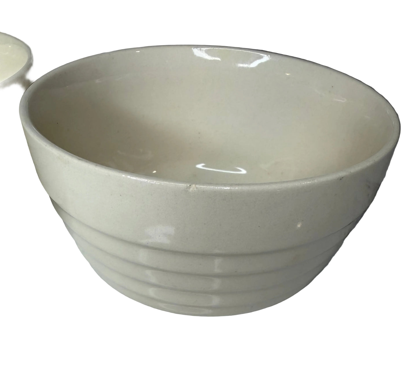 Set of 2 Vintage Ribbed Stoneware Bowls – Off-White “Beehive” Ringware (USA)