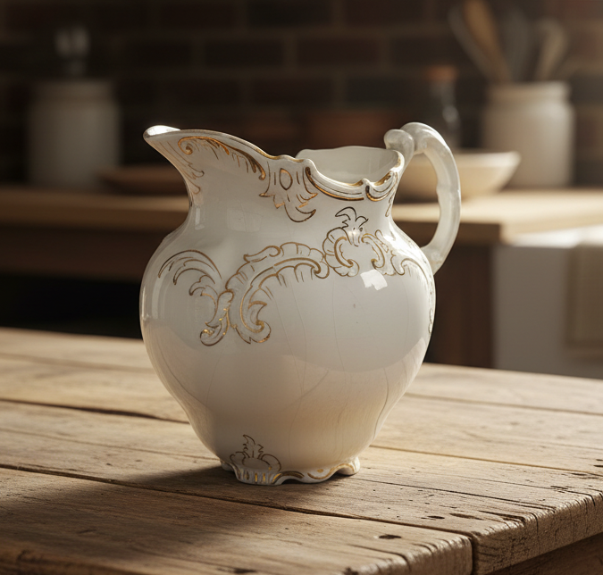 Antique Johnson Brothers Royal Semi-Porcelain Pitcher | Gilded Victorian Elegance