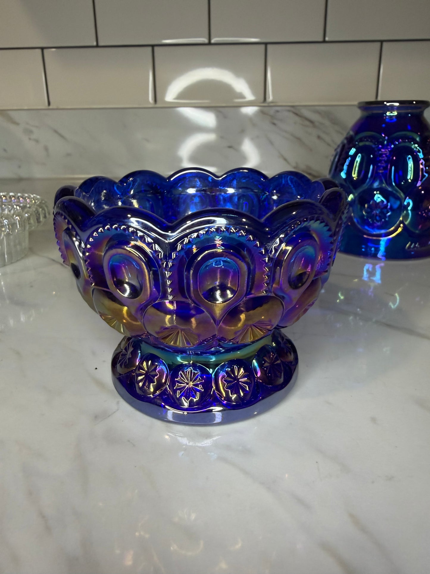 Moon & Star Cobalt Blue | Weishar | Carnival Glass Fairy Lamp – 3 Piece