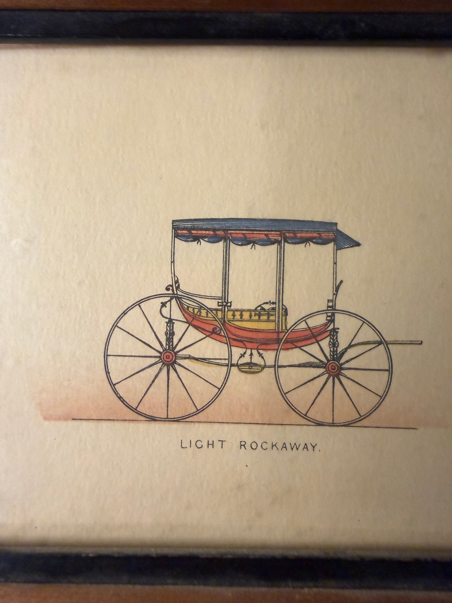 Pair of Vintage Horse-Drawn Carriage Prints – “Scroll-Arched Caleche Coach” & “Light Rockaway” – Mid-Century Autoprints