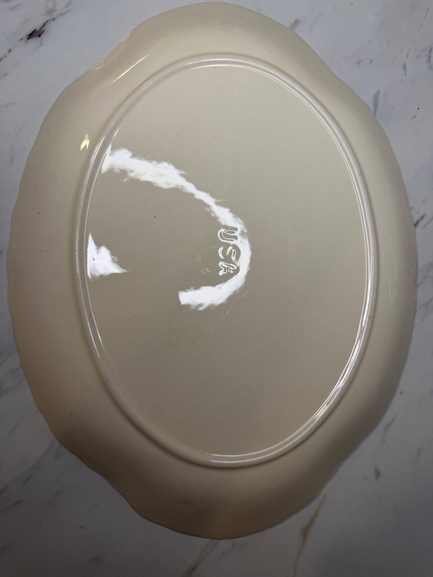 Vintage Pink and Green Floral Pottery Platter | USA Stamped | 12″ x 9″ | Possibly SCIO Pottery