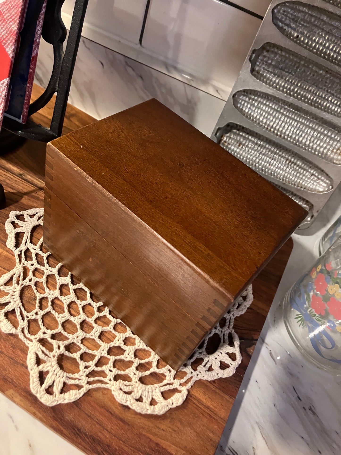 Vintage Solid Wood Recipe Box - 1972