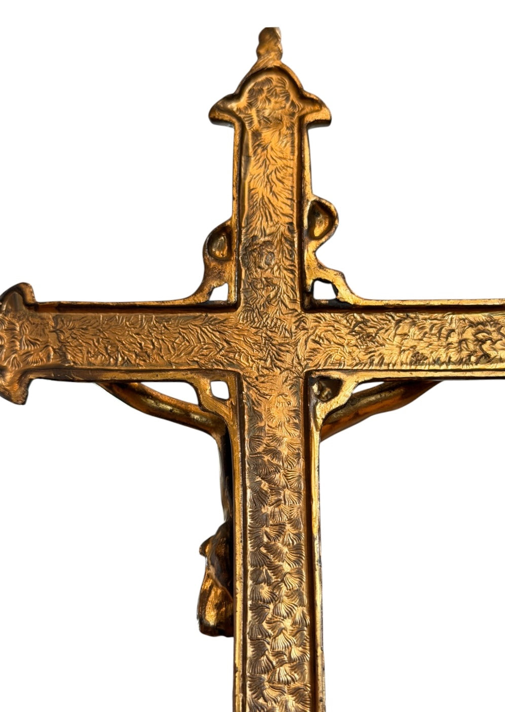 Baroque Revival Vintage Standing Altar Crucifix – Ornate Solid Brass (Non-magnetic) Tabletop Cross 9.5”