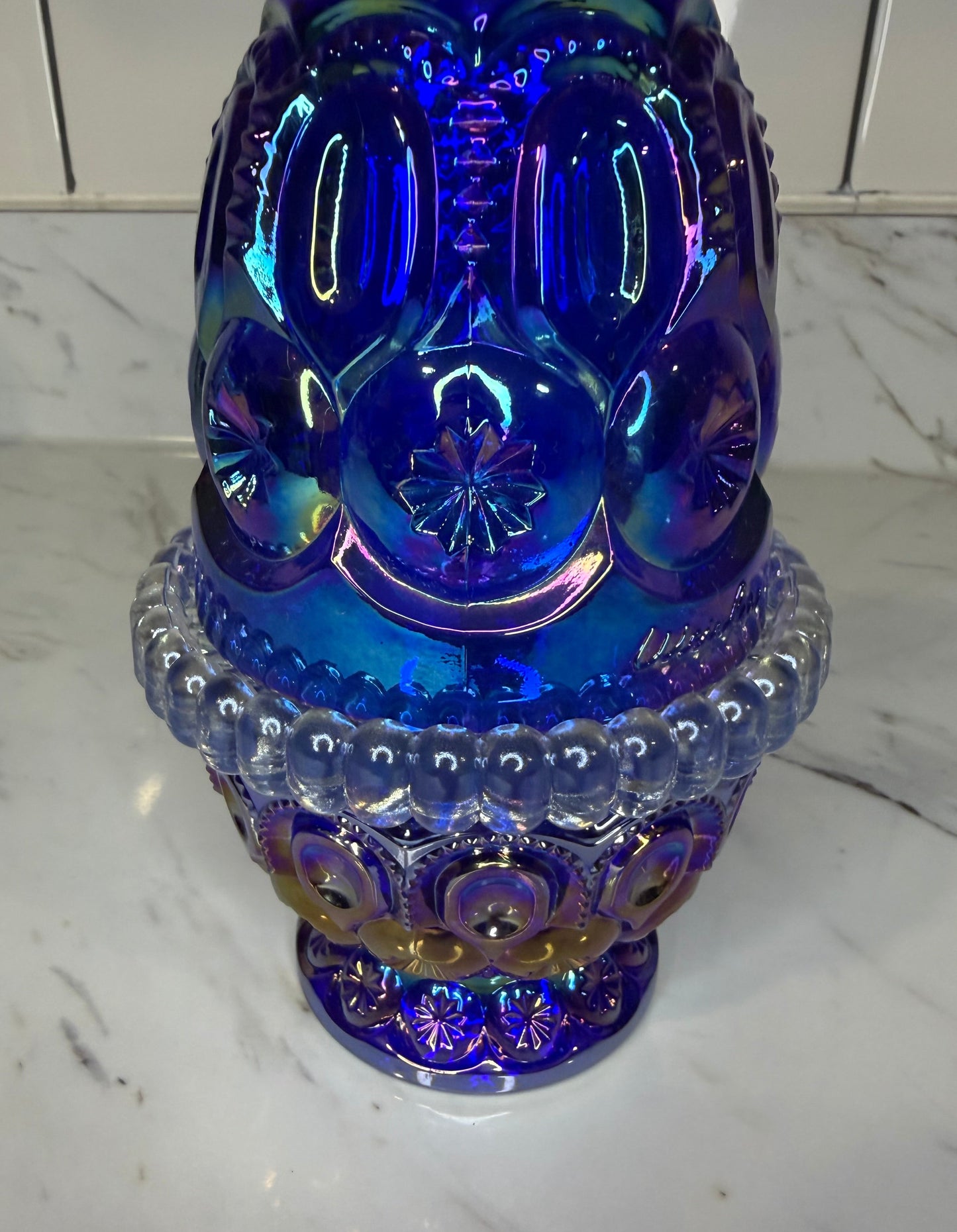 Moon & Star Cobalt Blue | Weishar | Carnival Glass Fairy Lamp – 3 Piece