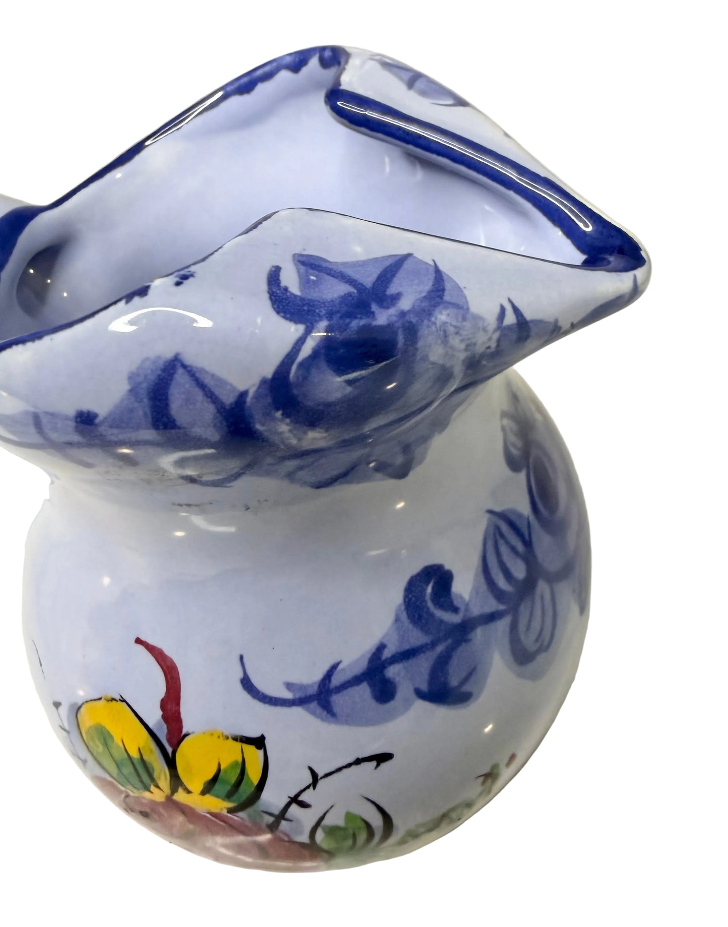 Hand-Painted Portuguese Ceramic Pitcher – Periwinkle Floral | Alcobaça Style