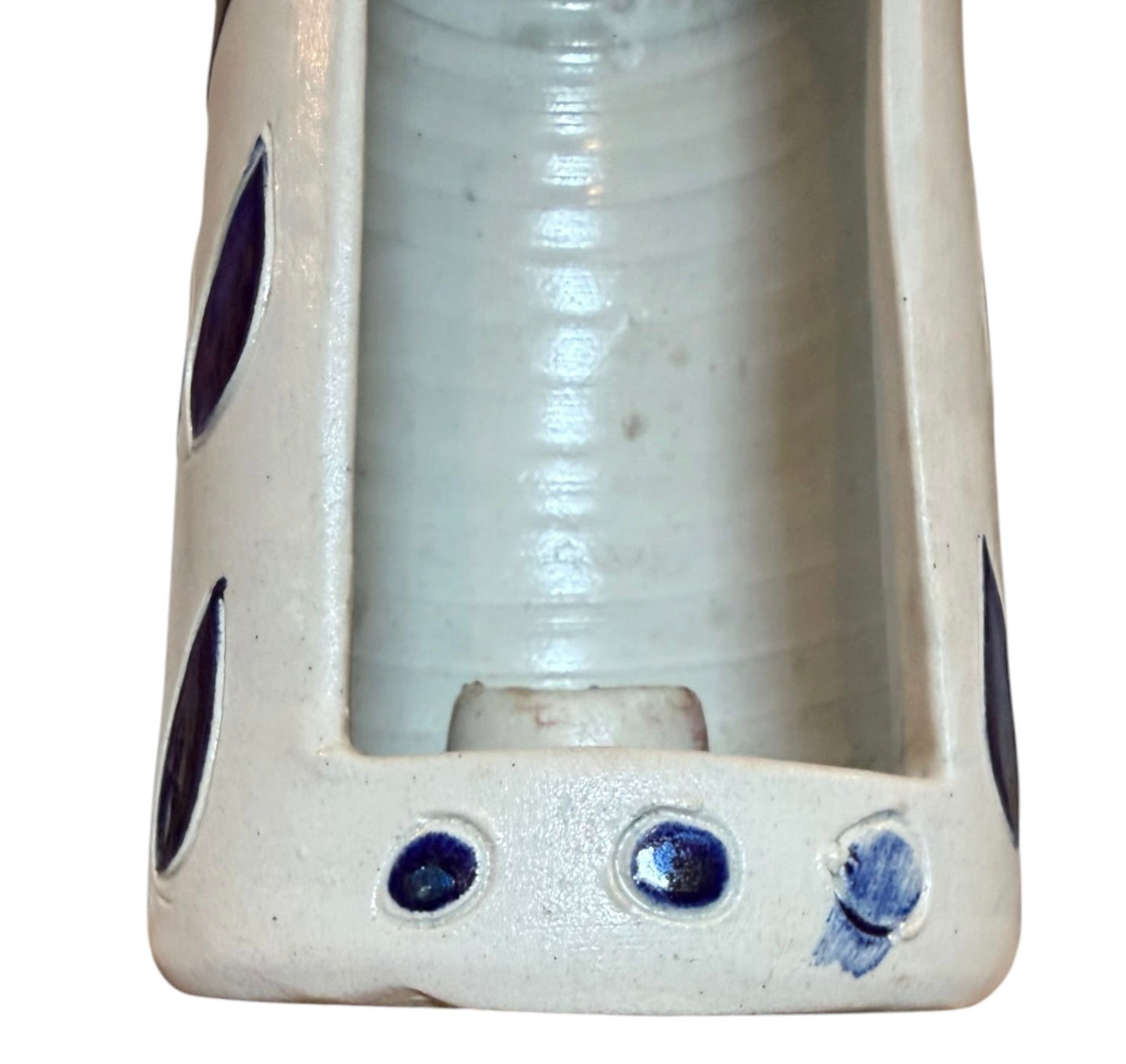 Williamsburg Pottery Salt Glaze Stoneware Colonial Jug Candle Holder | Cobalt Blue Hand-Painted Decor | Virginia Pottery