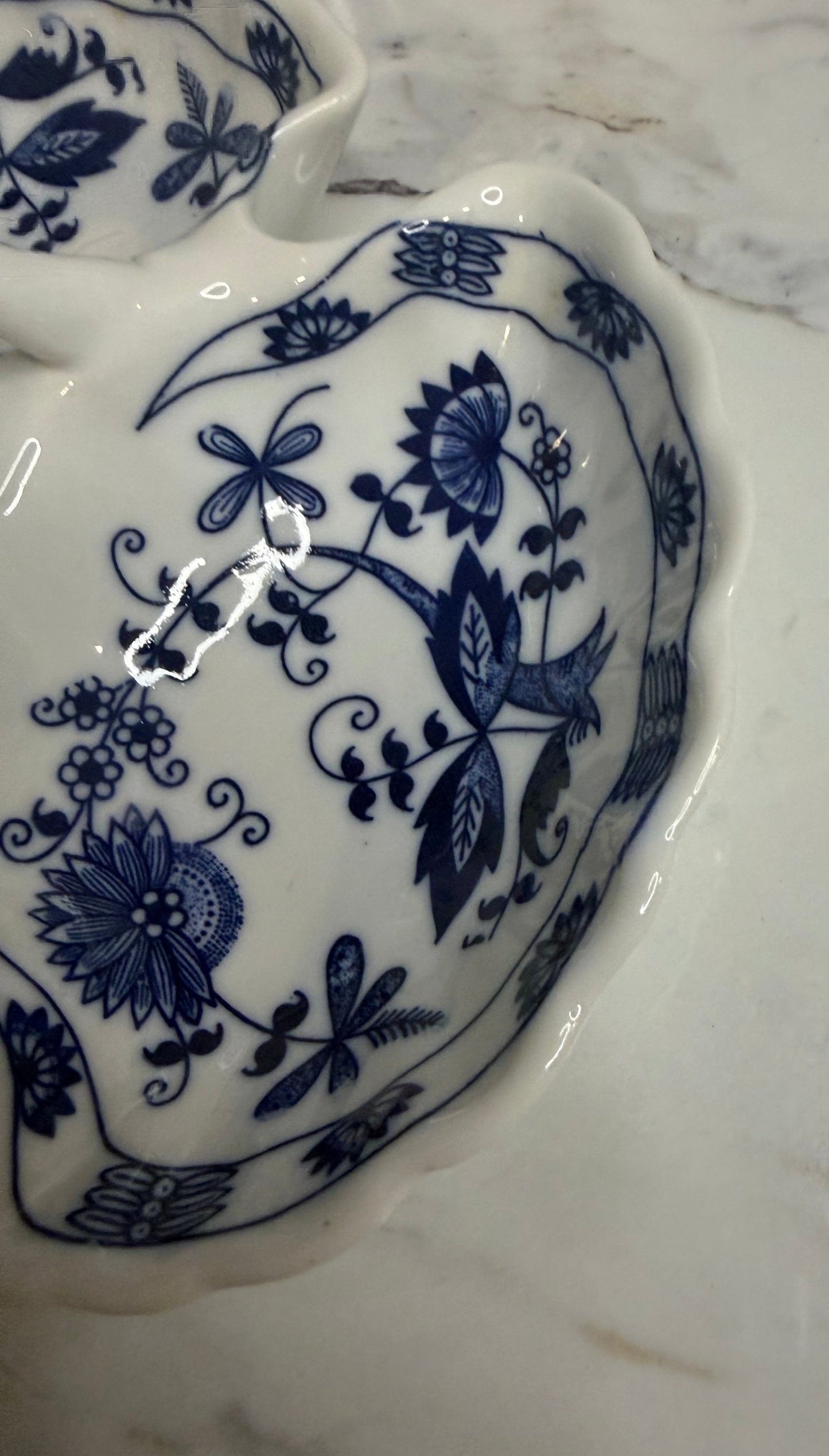 Vintage Vienna Woods Blue Onion Three-Part Relish Dish by Seymour Mann