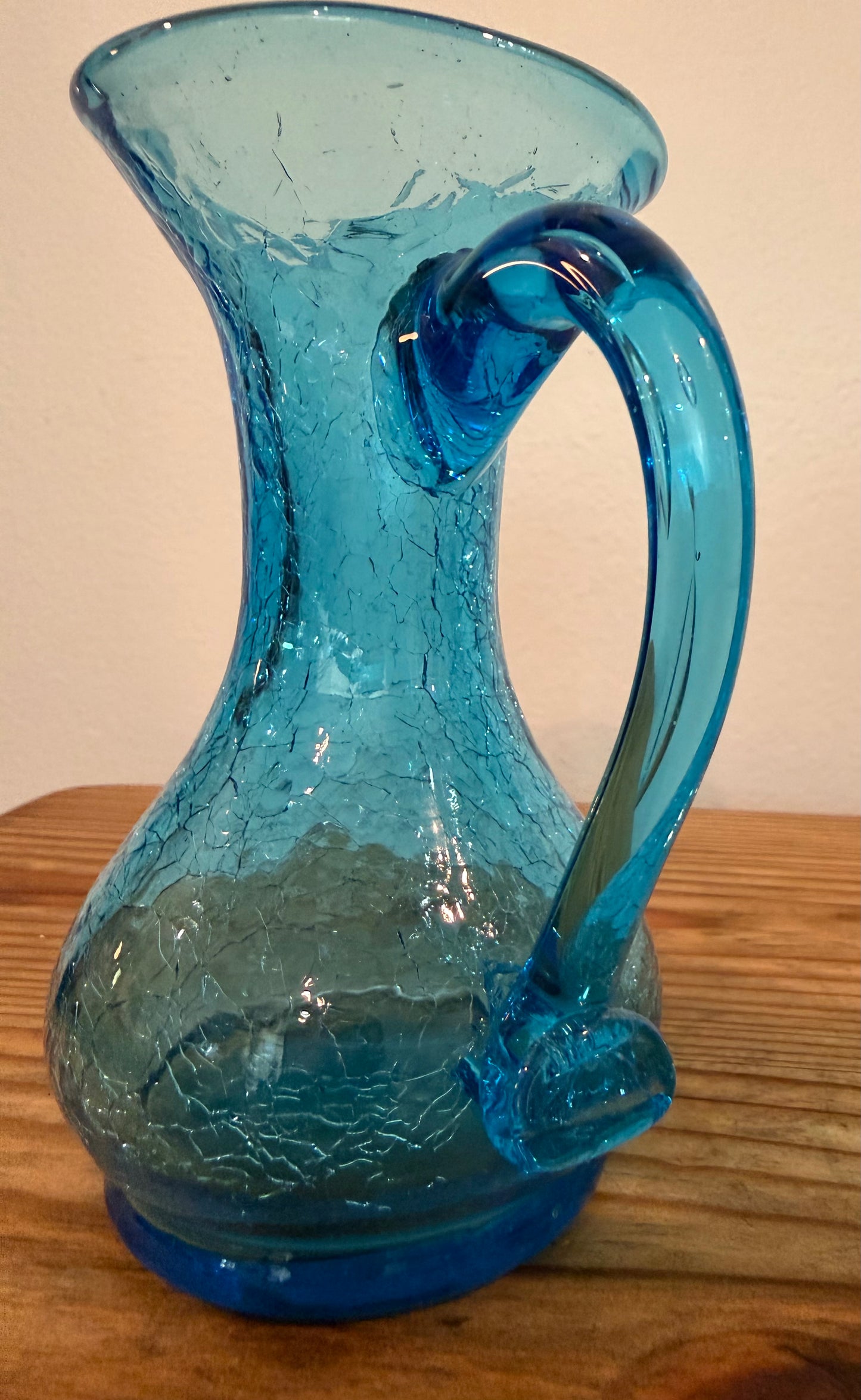 Vintage Kanawha Glass Company Blue Crackle Glass Mini Pitcher Set – Hand Blown (Set of 2)