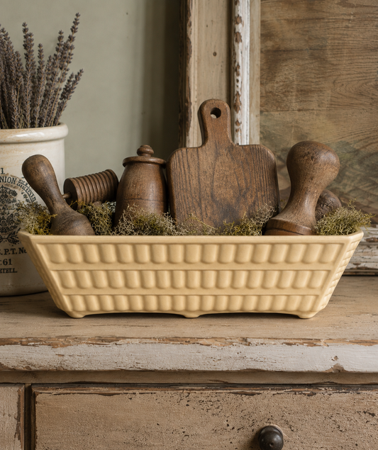 Brush Pottery Vintage Rectangular Planter – Basket Weave / Fish Scale Pattern – USA Pottery