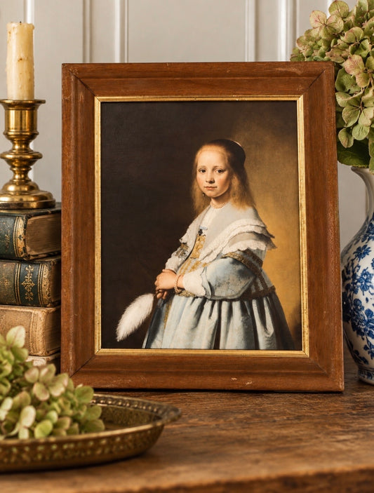 Girl in a Blue Dress – Vintage Frame - Dutch Golden Age Art Print | Flea & Frame Creation - 12” x 10”