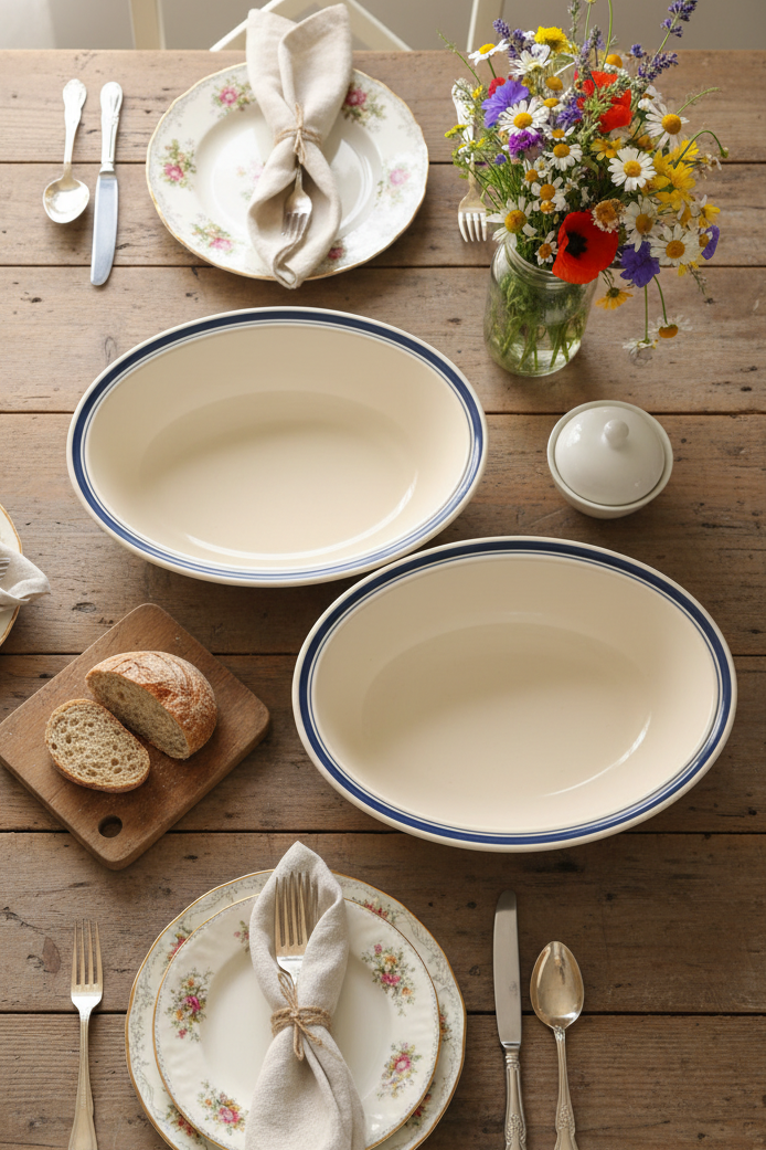 Royal Doulton Set of 2 Vintage Lambethware “Biscay” Stoneware Oval Serving Bowls  – Made in England - Cottagecore