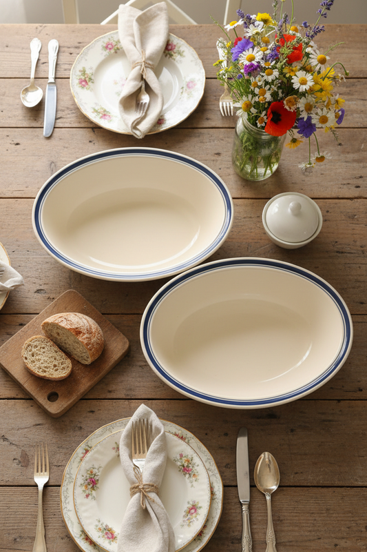 Royal Doulton Set of 2 Vintage Lambethware “Biscay” Stoneware Oval Serving Bowls  – Made in England - Cottagecore