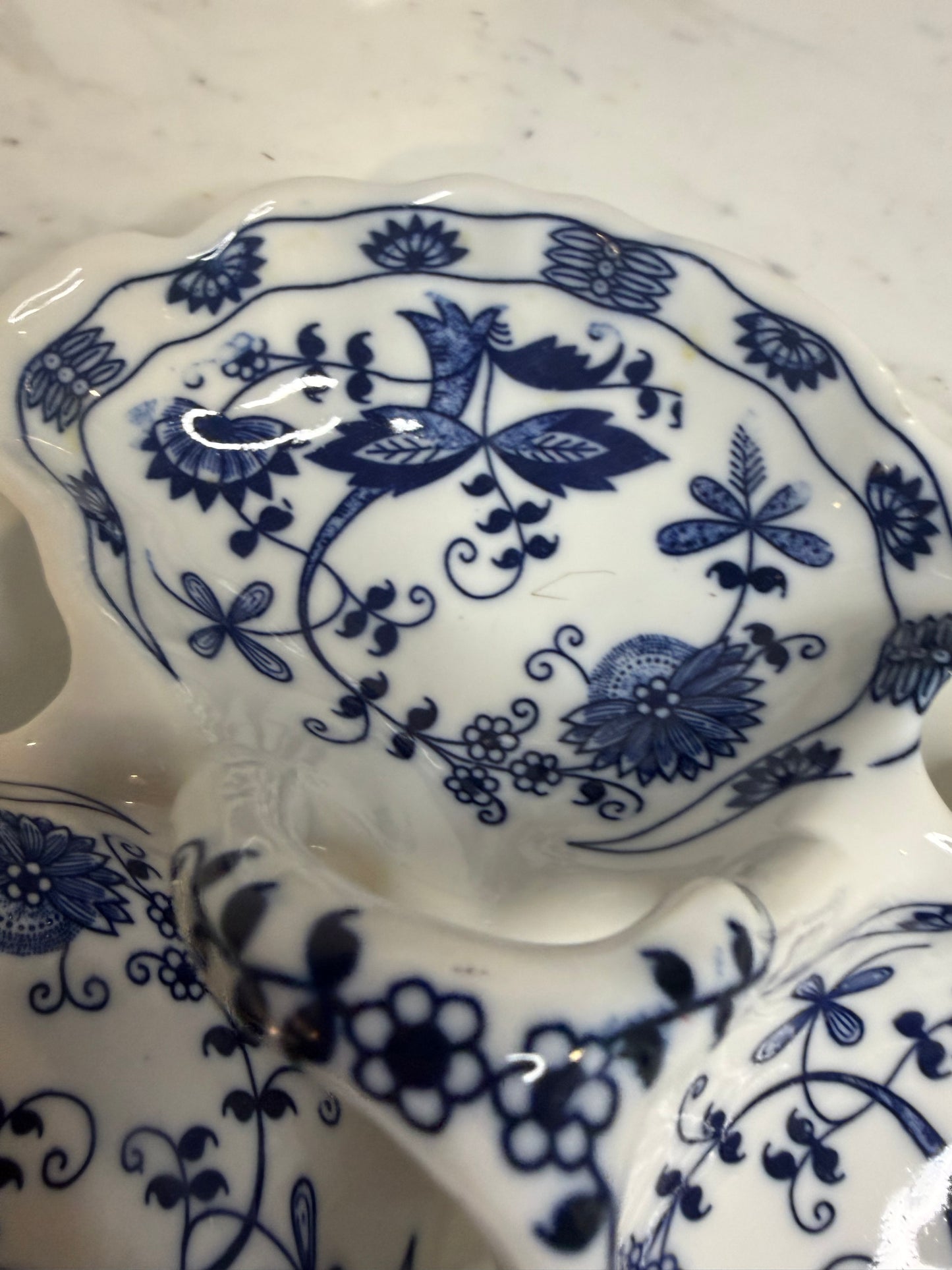 Vintage Vienna Woods Blue Onion Three-Part Relish Dish by Seymour Mann