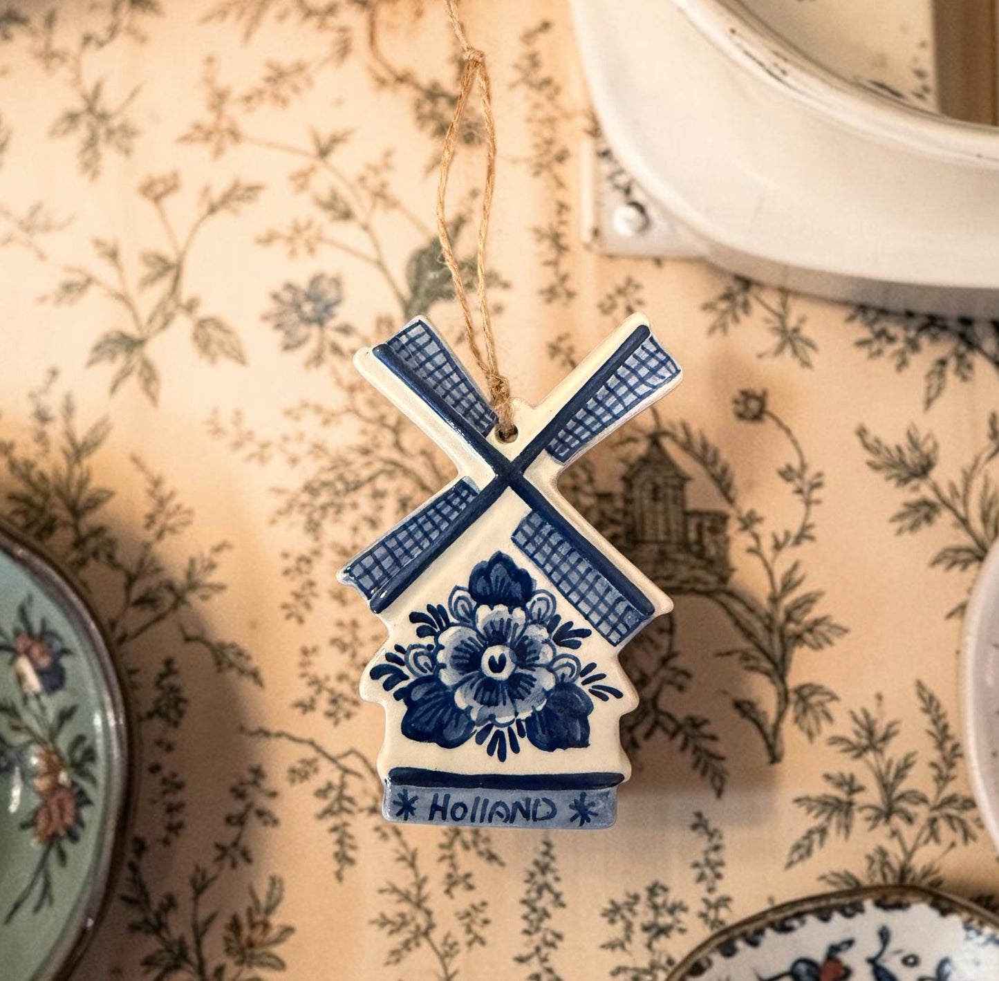 Vintage Delft Blue Windmill Ornament – Hand-Painted Holland Ceramic Decor
