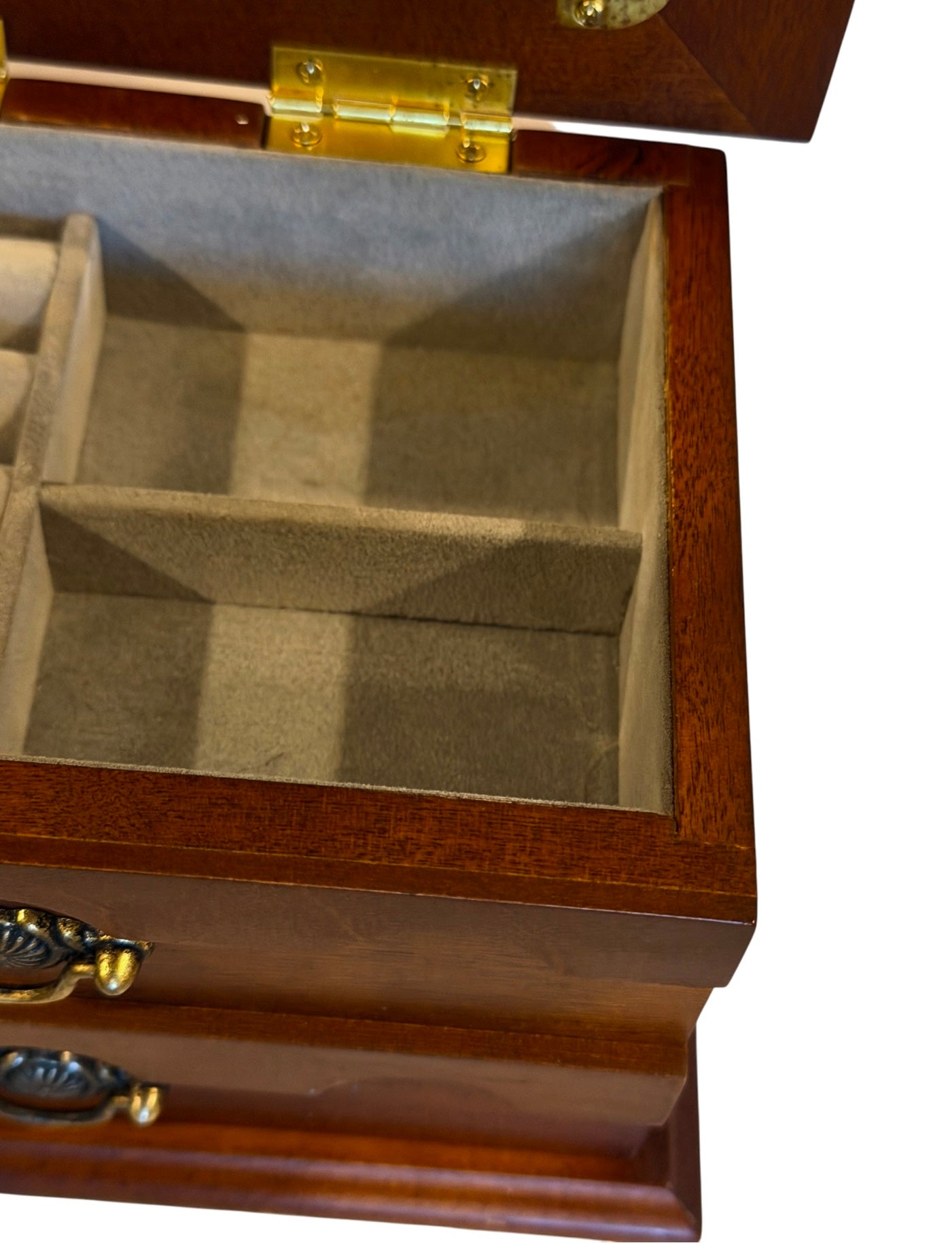 Wooden Vintage Jewelry Box with Mirror & Floral Tapestry Top