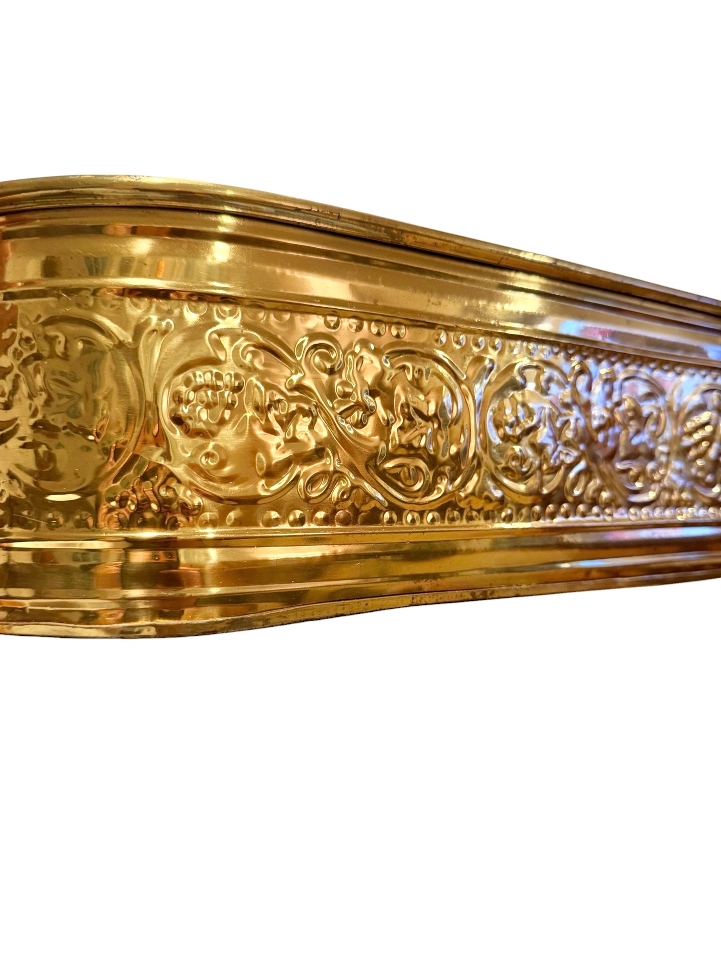 Large Embossed Vintage Brass Cachepot Planter | Window Sill Planter