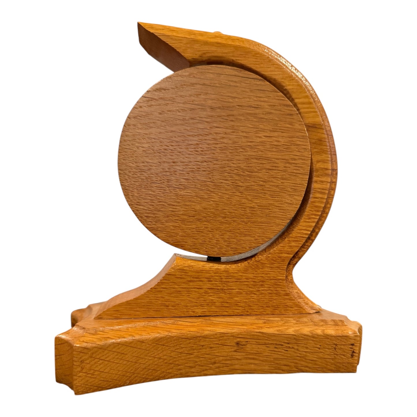 Handmade Vintage Wooden Crescent Mantel Clock | Swivel Quartz Clock | Solid Oak Desk Shelf Clock