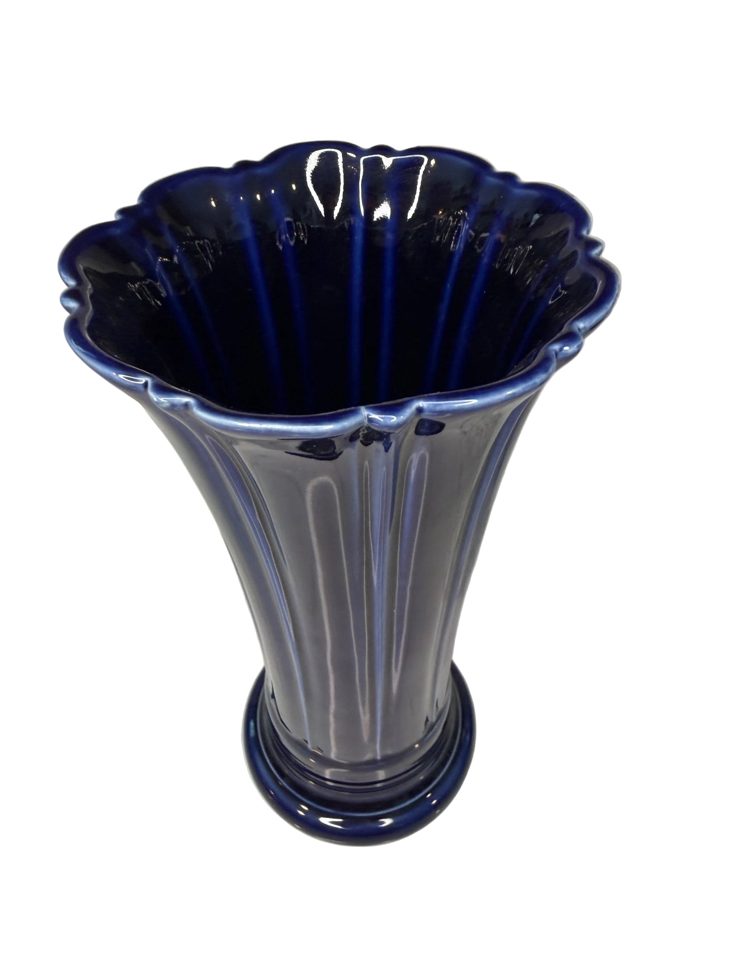 Fiestaware “Cobalt” Medium Fluted Vase – Art Deco – Homer Laughlin USA