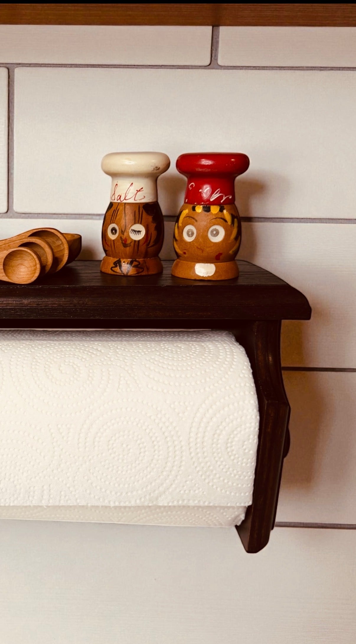 Vintage Solid Oak Shelf Paper Towel Holder – Refinished & Ready to Hang