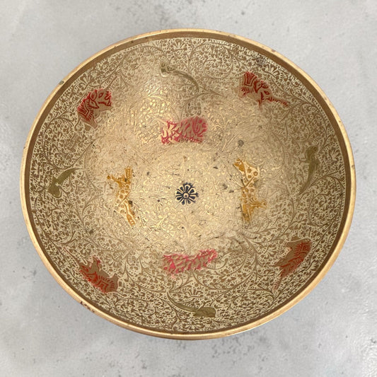 Engraved Vintage Brass Bowl with Elephants | Indian Brass Treasure Bowl | Boho Decor