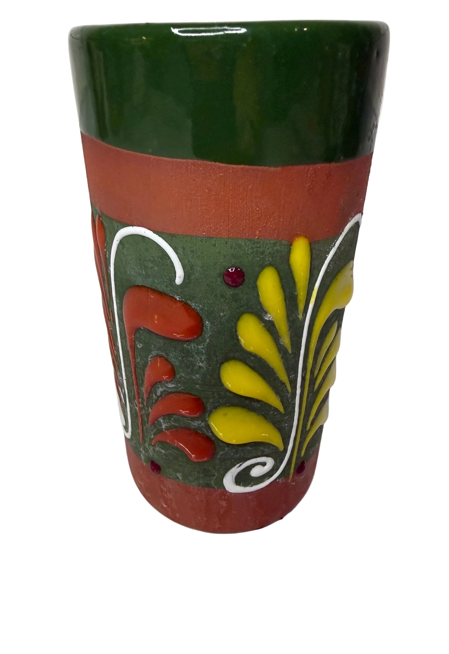 Hand-Painted Mexican Folk Art Pottery Vase – Red Clay, Raised Floral Motif