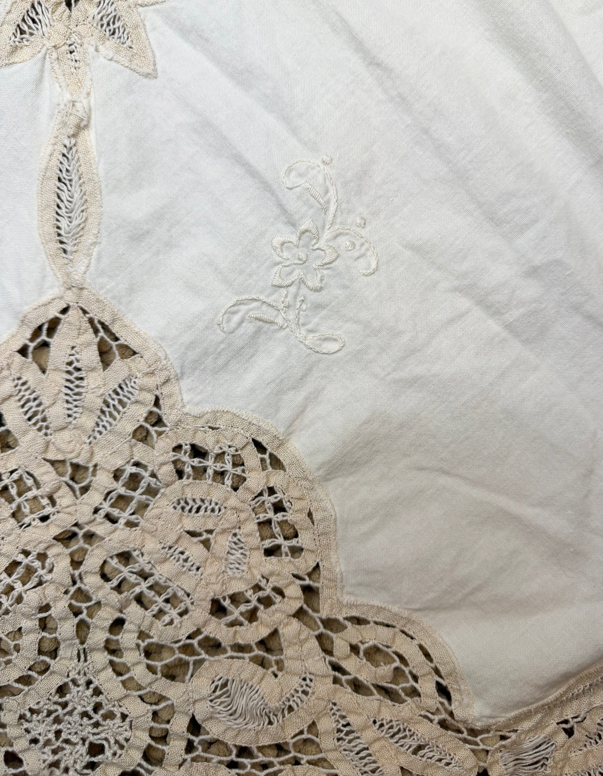 Oval Lace Tablecloth – Ivory Floral Embroidery & Intricate Lace Insets – 90” x 60”