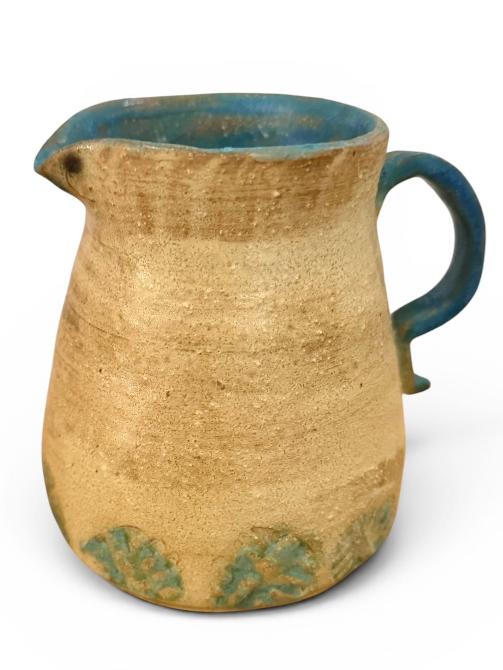 Studio Pottery Pitcher | Vintage Handcrafted Stoneware with Teal Glaze Accent